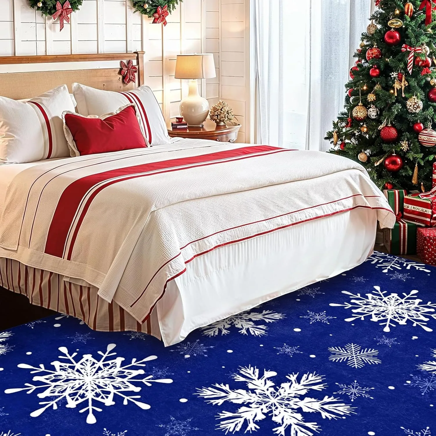 

Christmas Snowflake Large Area Carpet Living Room Rugs Bedroom Bedside Runner Long Strip Mat Machine Washable Foldable Rug Tapis