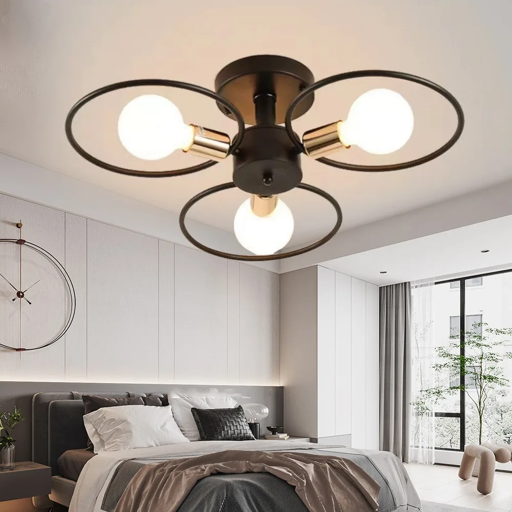 Moderne Nordic E27 Zwarte Led Plafond Kroonluchter Edison Lampen Indoor Verlichtingsarmaturen Voor Slaapkamer Woonkamer Lamp