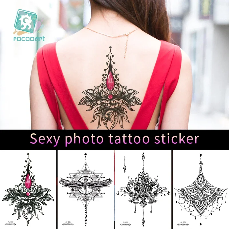 Gioielli da donna tatuaggio Lotous Sexy temporaneo corpo petto vita Art Tattoo Sticker Cool Sexy Choker Pendant