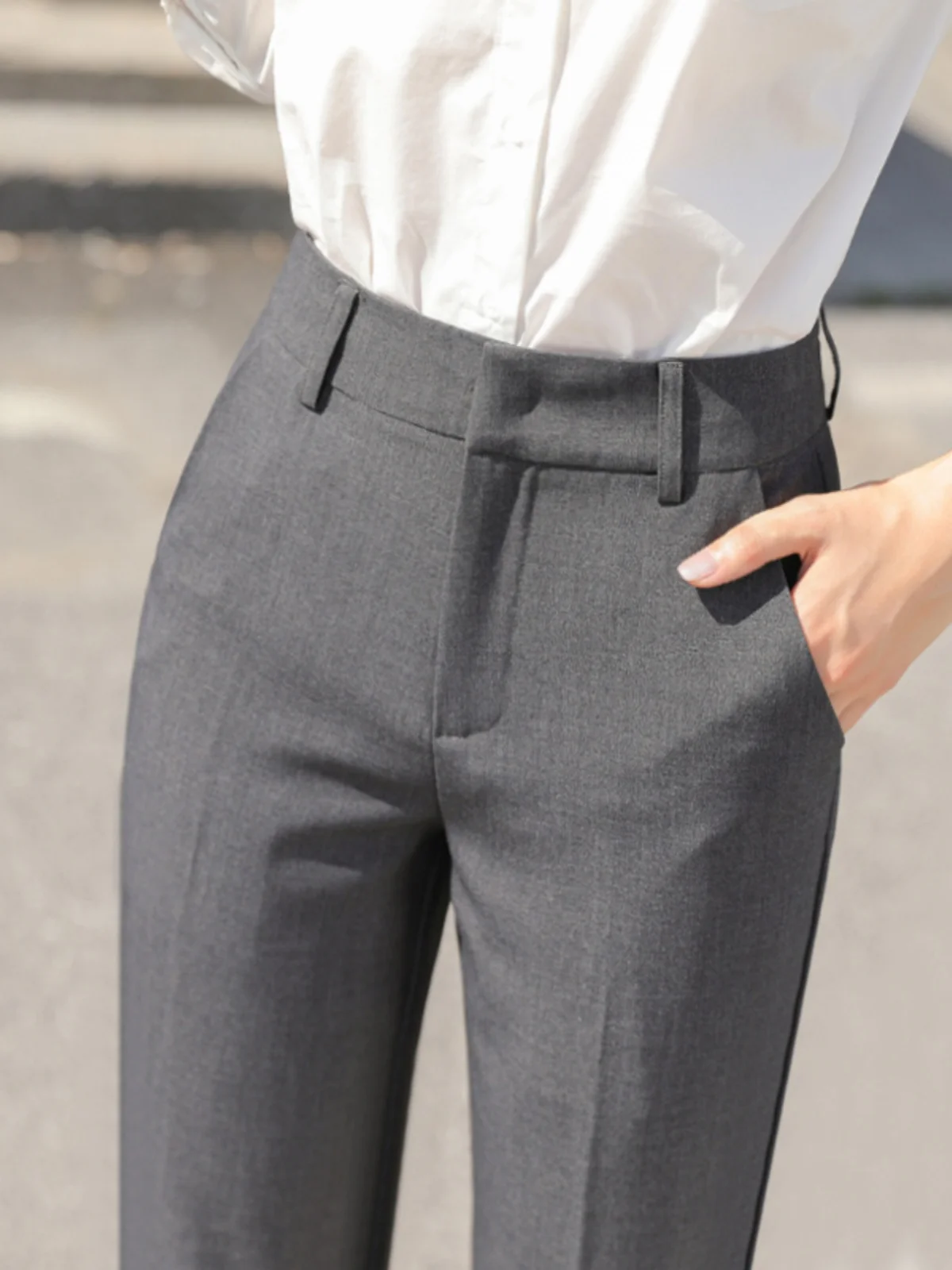 

Gray Nine-Tenths Suit Pants Women's Workwear Professional High Waist Slimming High Waist Smoked Tube Pants Commute Style