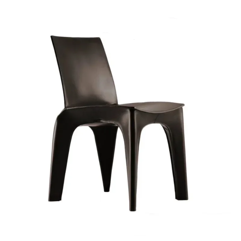 Modern Italian Designer Saddle Leather Dining Chair Backrest Luxury Art Sample Room Chair