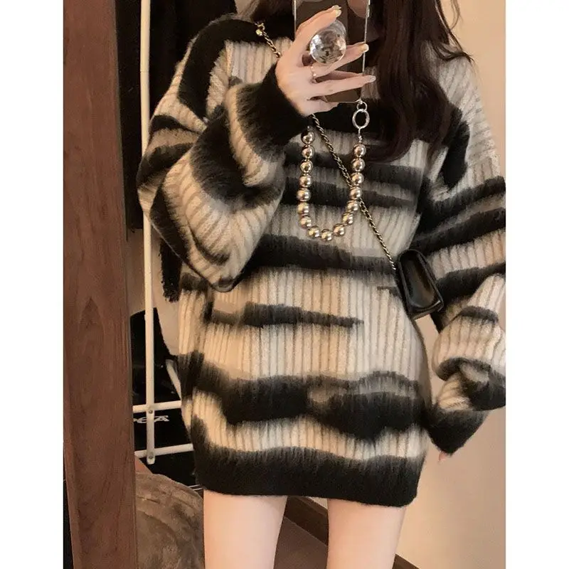 

Vintage Striped Jumper Knitted Sweater Women Harajuku Y2k Autumn Winter Coats Tops Loose Korean Fashion Pullover New