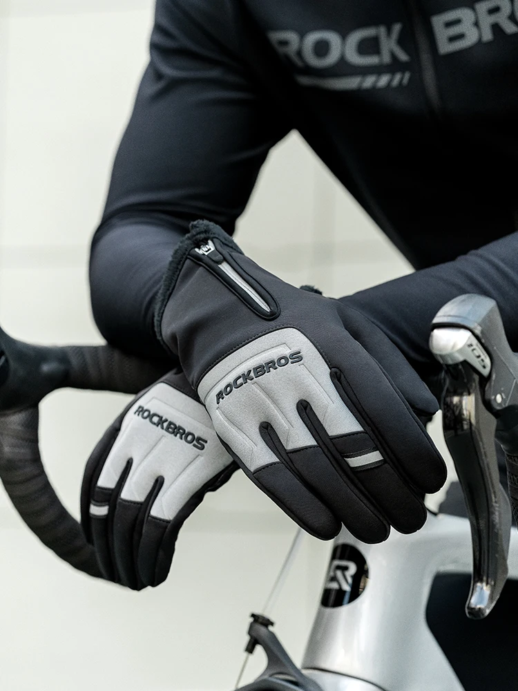 AliExpress ROCKBROS Winter Warm Gloves Touch screen Cycling Gloves Full Finger MTB Bike Gloves Non Slip Silicone Palm Thermal Ski Gloves