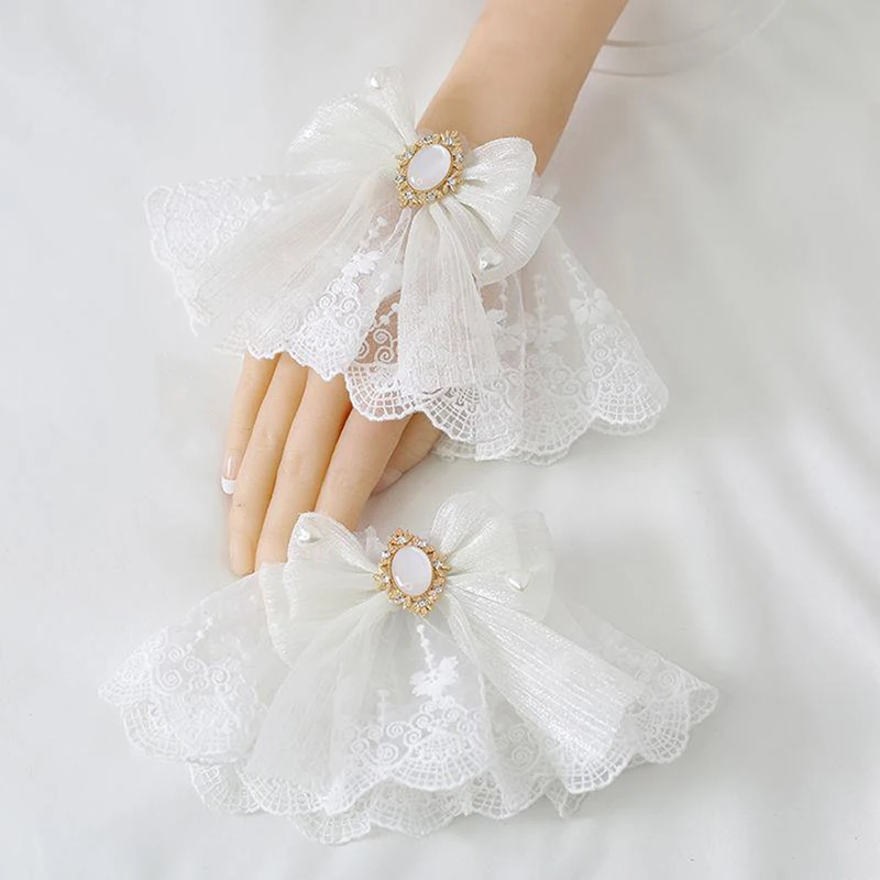 Multicolor Sweet Lolita Hand Wrist Cuffs Bowknot Lace Trim Maid Cosplay Accessories For Women Girl Party Cosplay Accessories