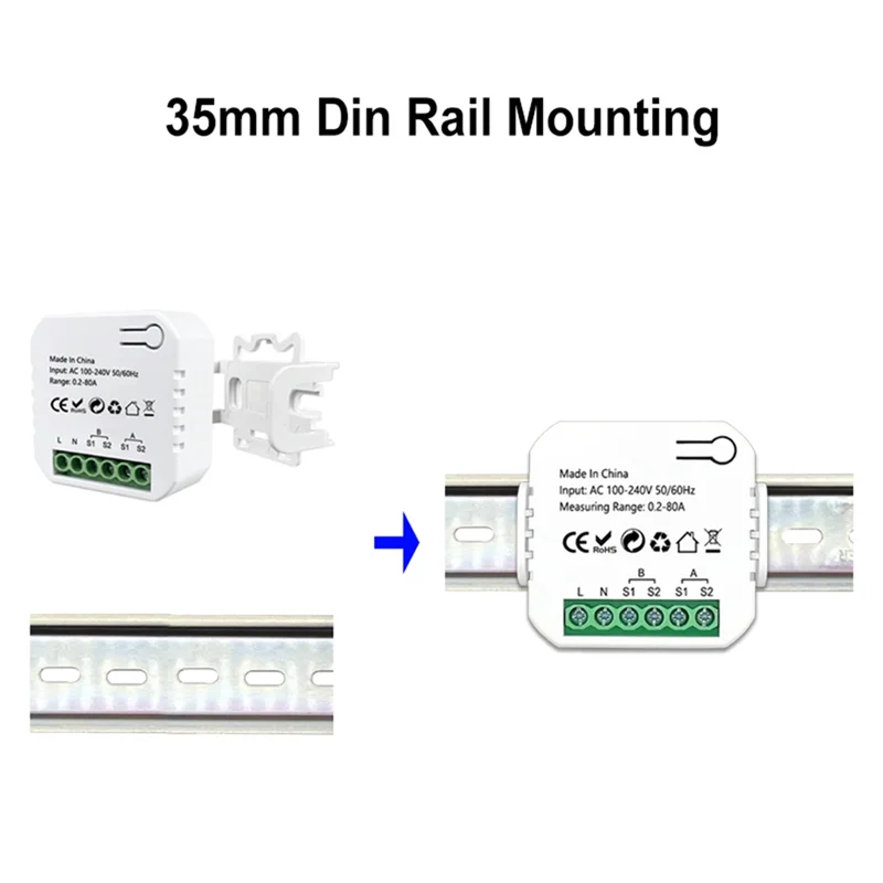 AS95-Zigbee Wifi Energy Meter Bidirectional With Clamp Current Sensor Tuya Smart App Monitor Power 80A 240V, 2 Channels 2CT Dura