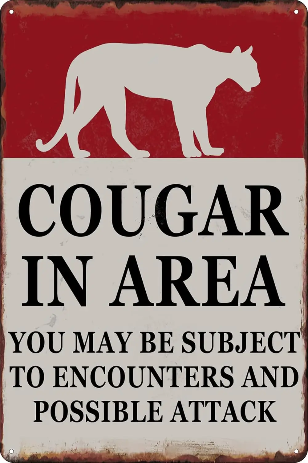 Cougar in Area You May Be Subject to Encounters and Possible Attack Vintage Metal Tin Signs for Home Outdoor Office Restaurants