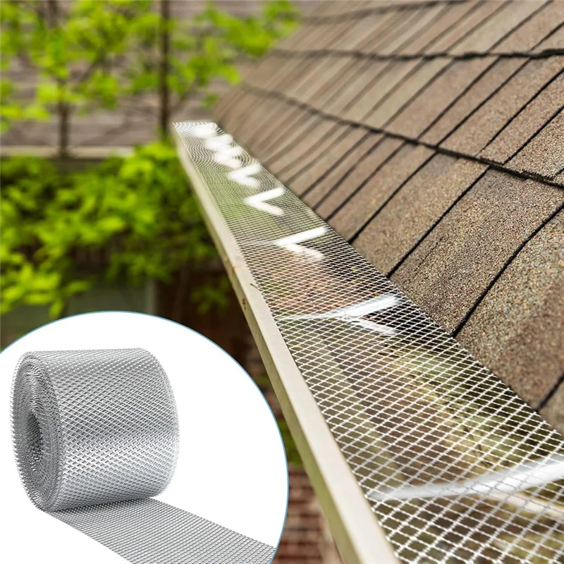 Gutter Guard Mesh Filter Gutter Cover DIY Gutter Screen Protection Netting Roll With 10 Fixed Cable Tie For Leaves-ABGL