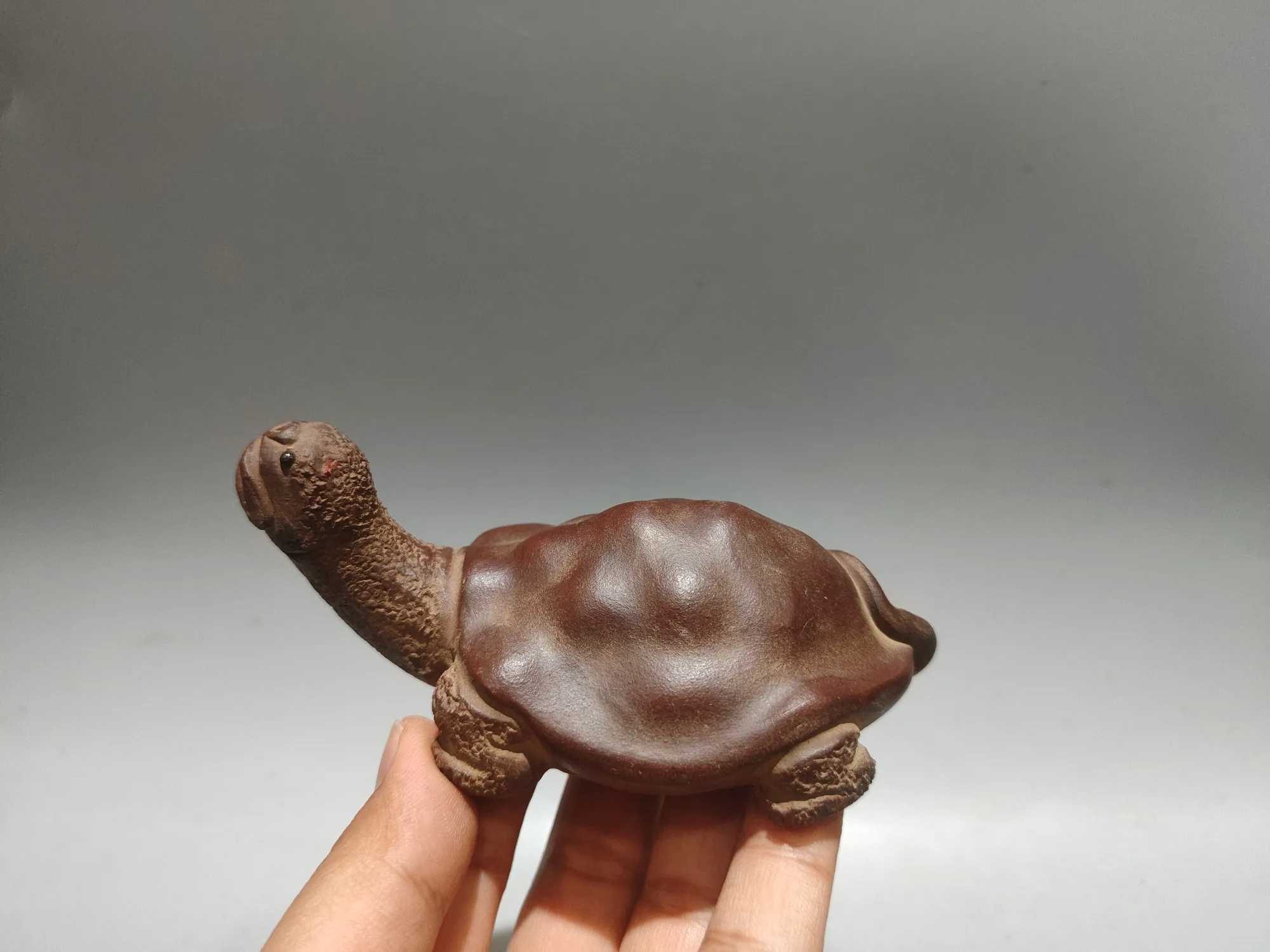 

4"Chinese Yixing Purple Clay Turtle statue Longevity Turtle Gather fortune Ornaments Town house Exorcism