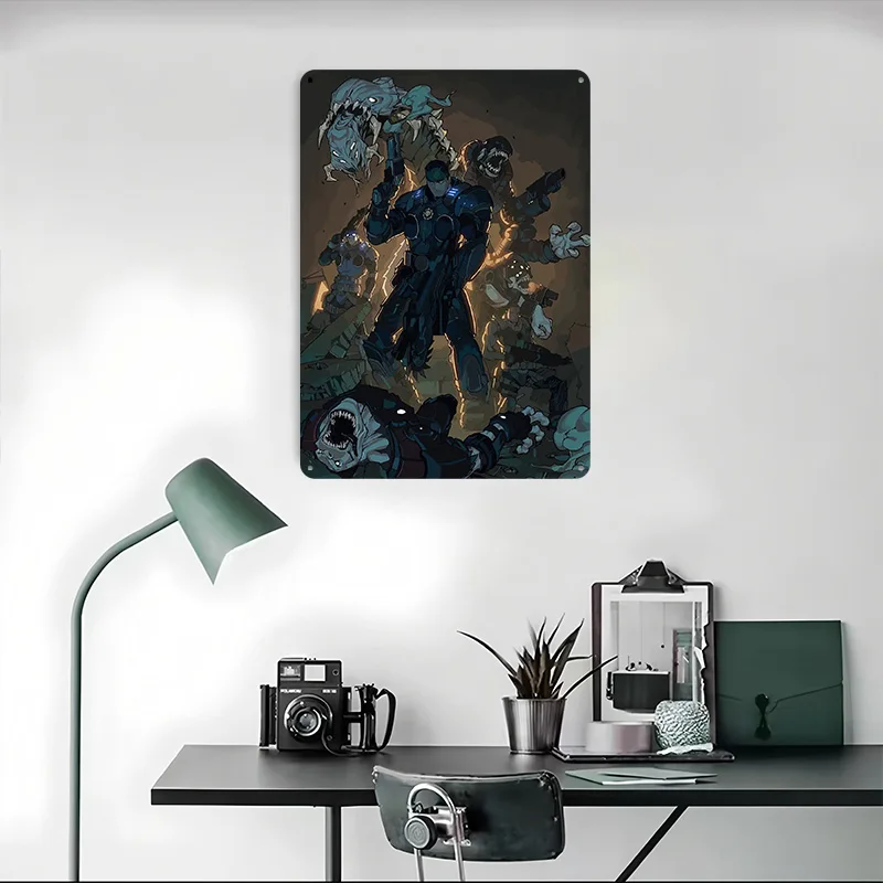 Gears of War Comic Art Tin Sign Metal Poster Decor for Room Decorations Customizable Metal Signs for Wall Art Decoration Retro