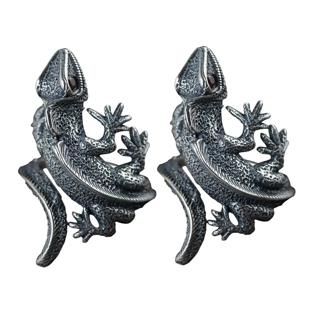 2Pcs Vintage Lizard Rings Retro Adjustable Animal Hand Jewelry Halloween Costume Boys Teen Rings Coffin Ring Halloween Costumes