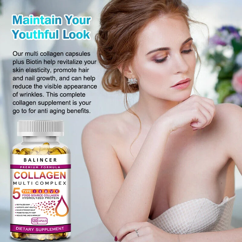 Hydrolyzed Collagen Capsules - Skin, Joints, Hair, Nails Health Support, Women's Antioxidant Nutritional Supplement