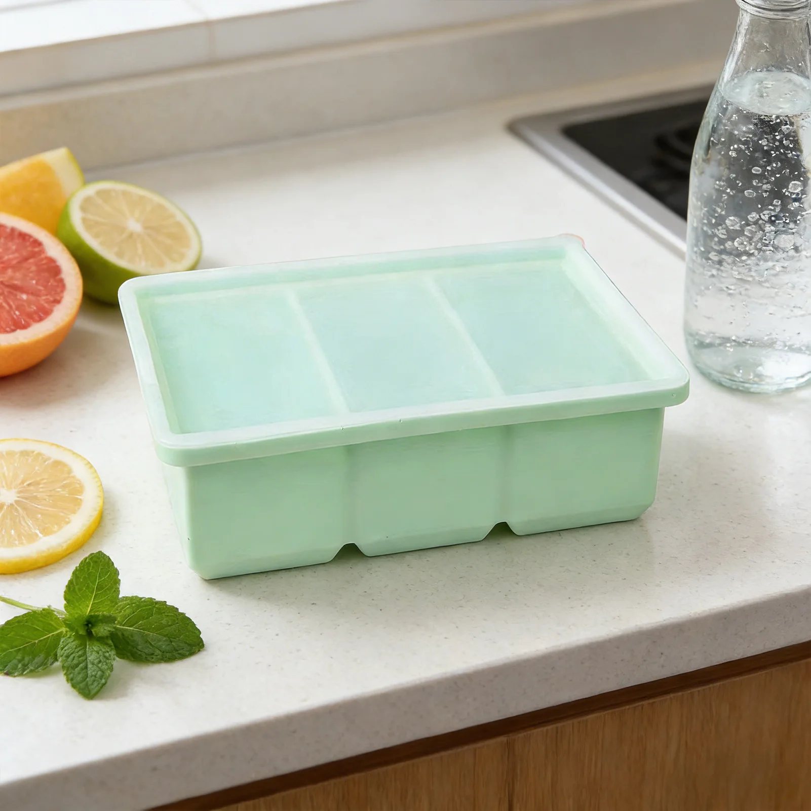 Silicone Ice-Cube Mold 3-Cavity With Lid Food Grade Kitchen Gadget For Ice Chocolate Jelly