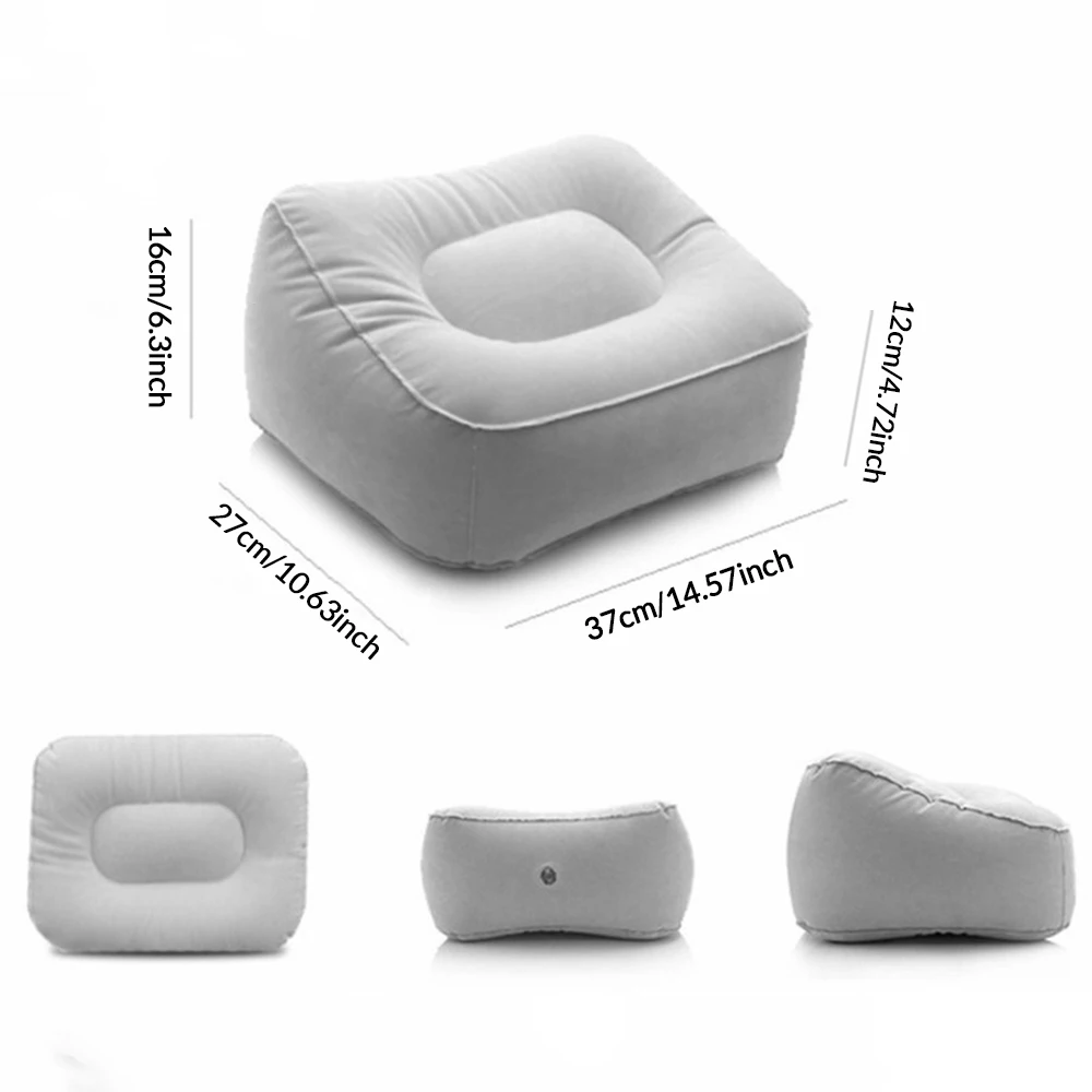 1pc Inflatable Foot Rest Pillow Soft Portable Leg Rest Flocking Pillow for Travel Flight, Home Desk, Car Use