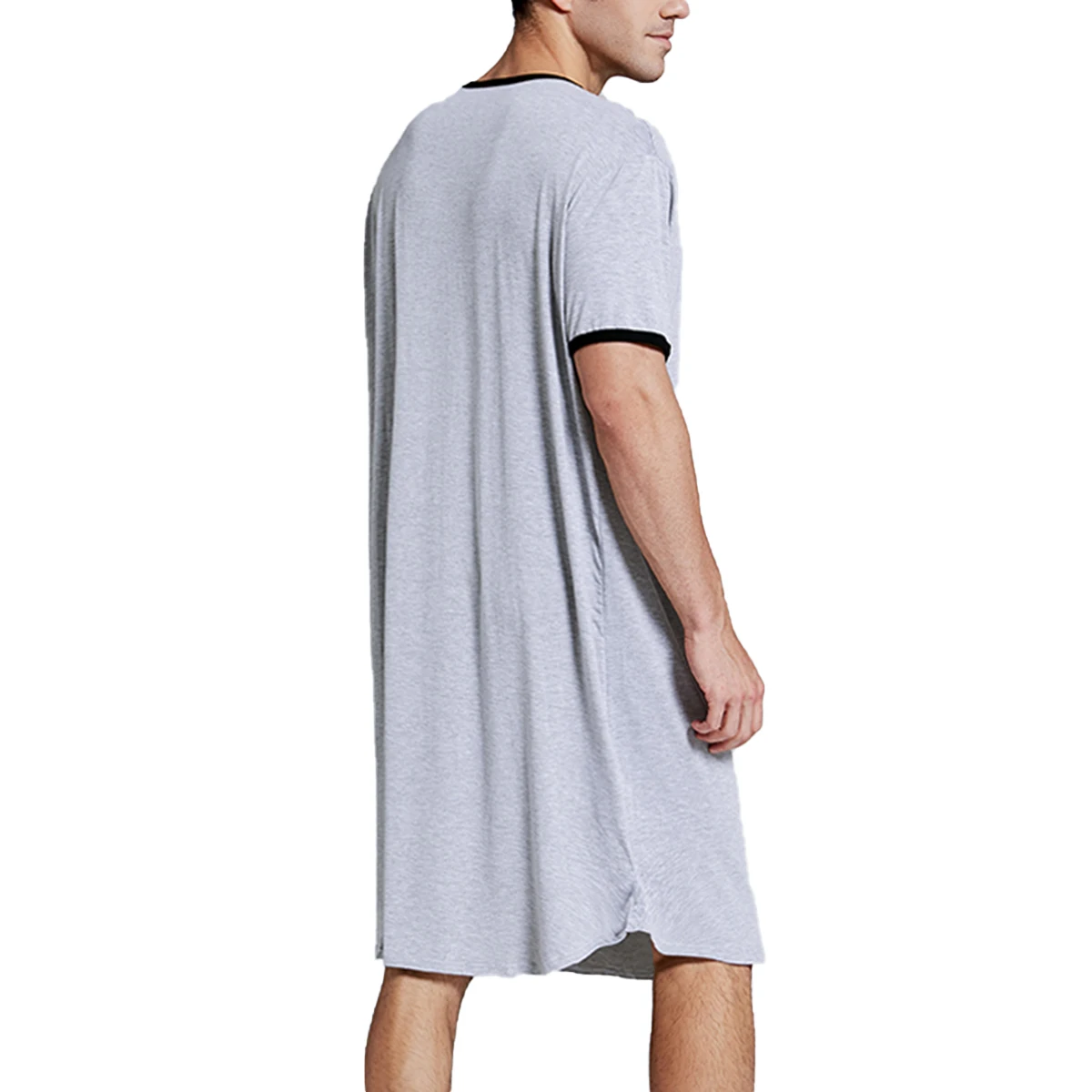 Men s Nightgown Short Sleeve V-neck Loose Pajamas Oversized Summer Cotton Nightshirt