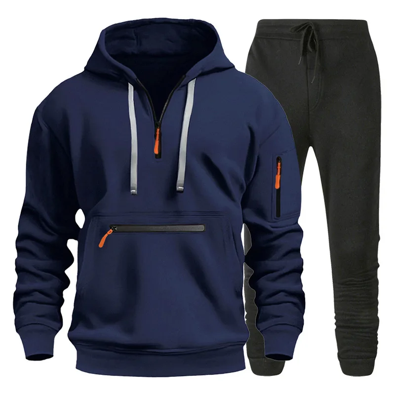 

Men's Fleece Hoodie And Jogger Set Zip up Pullover Two-Piece Casual Sportswear with Pockets Comfortable Streetwear