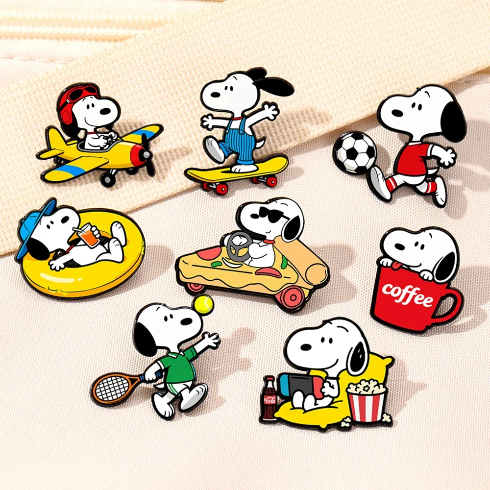 7Pcs Snoopy Enamel Pin Set Cartoon Charlie Brown Woodstock Brooch Lapel Pins for Backpack Clothes Badge Cute Fans Gift