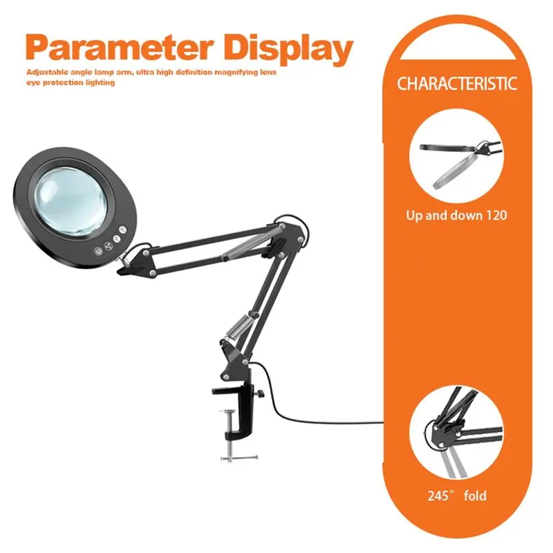 [HOT!A34R】 Aluminum Clamp 10X Magnifying Lamp With 5 Color Modes 10 Dimmable Levels Folding Swing LED Desk Light