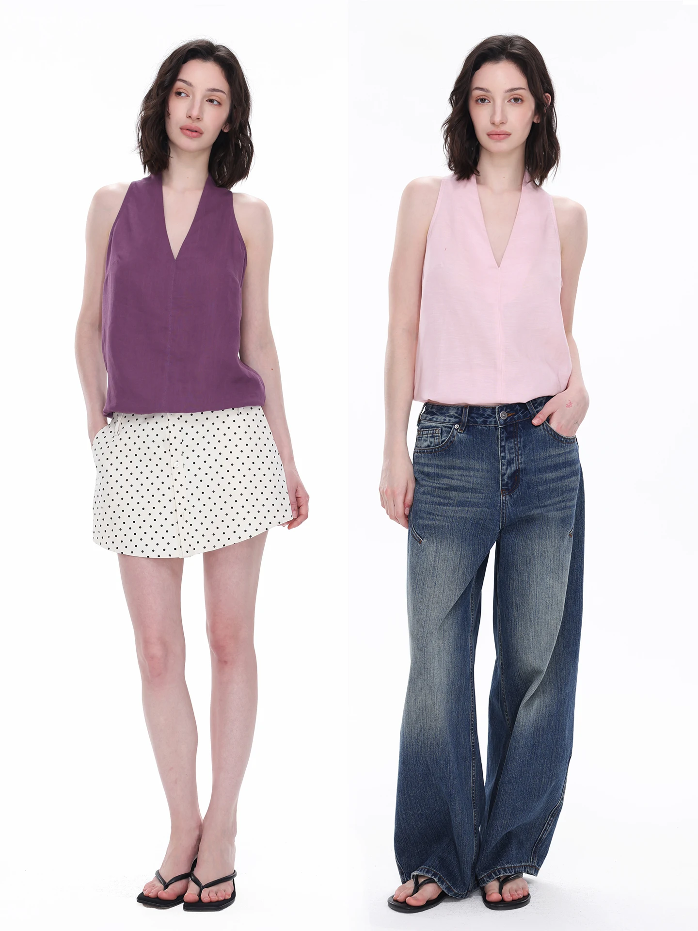 

Легкий женский летний топ Monroo с V-образным вырезом, без рукавов, из дышащего льна, свободного кроя, розовый/фиолетовый