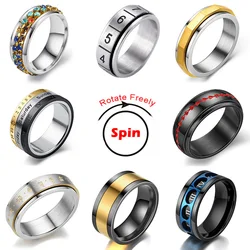 Anxiety Fidget Spinner Rotating Ring For Men Women Stainless Steel Roman Numbers Stylish Punk Spinning Anti Stress Rings Jewelry
