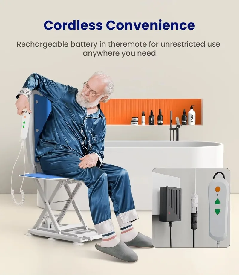 Electric Bath Lift Chair for Elderly Waterproof Hand Control Height Adjustable Bathtub Shower Seat Senior Bathing Aid