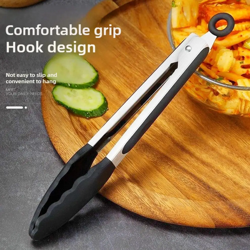 27cm 2PCS High Temperature Resistant Nylon Stainless Steel Food Clip Outdoor BBQ Bread Clip Kitchen Utensil