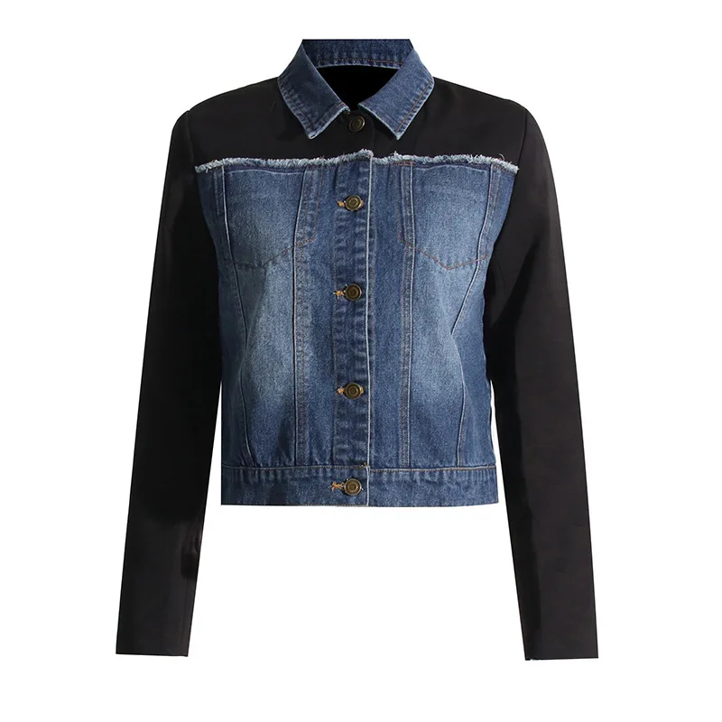 ANJY Autumn New Women High Street Elegant Stylish Casual Patchwork Contrast Color Straight Versatile Slimming Denim Jacket A7179