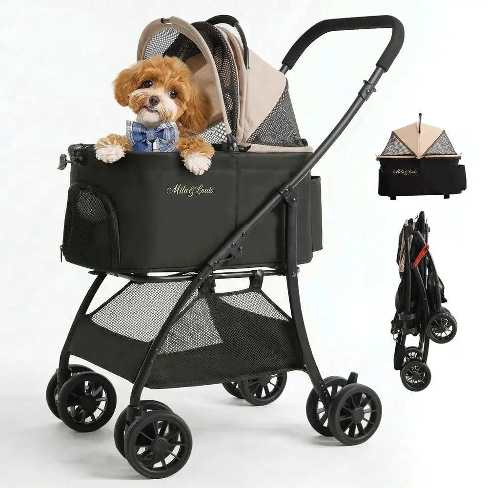 Lightweight 22 Pet Stroller for Small Dogs and Cats, 4 Pneumatic Wheels, Holds up to 22lbs, Removable & Foldable, with Cup Holde