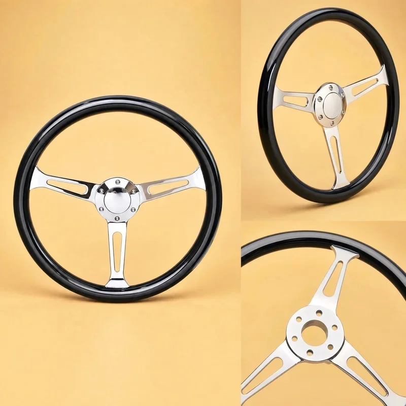 High Quality Black Classic Racing Steering Wheel With Three Spoke For Universal Vehicle Modification Interior Accessory