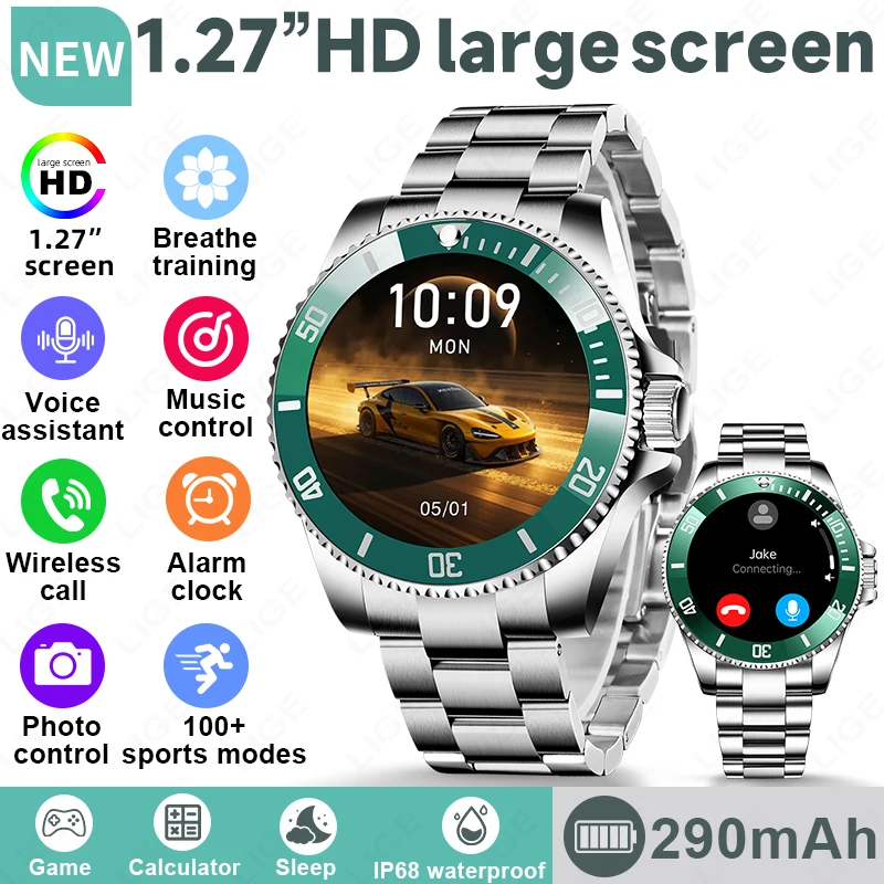 Original LIGE Smart Watch 100+ Sports Modes IP68 Waterproof 1.27'' HD Screen Bluetooth Call Smart watchs for men Android IOS New