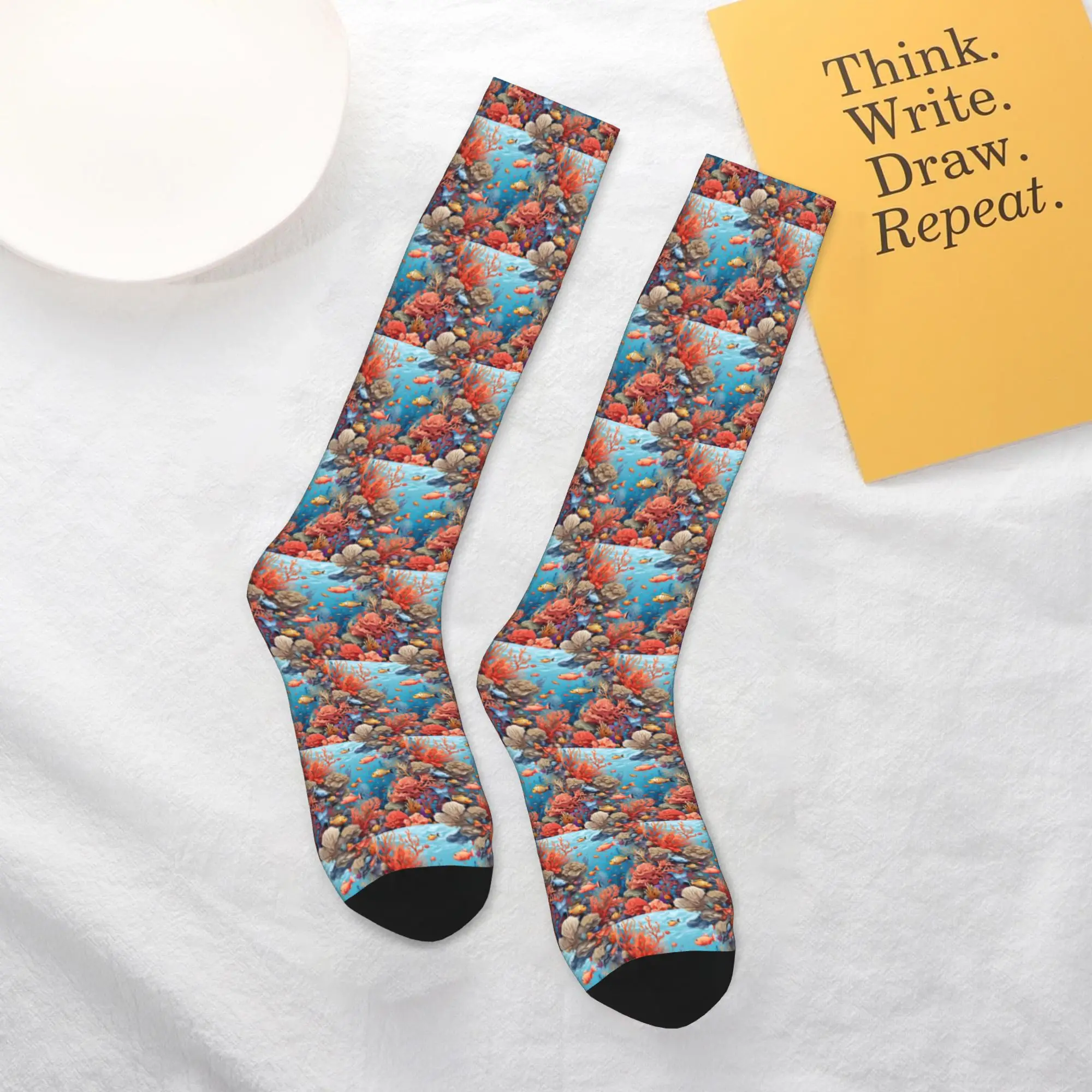 

All Seasons Crew Stockings “Coral Reef and Fishes Seamless Pattern” Socks Harajuku Fashion Long Socks Accessories for Men Women
