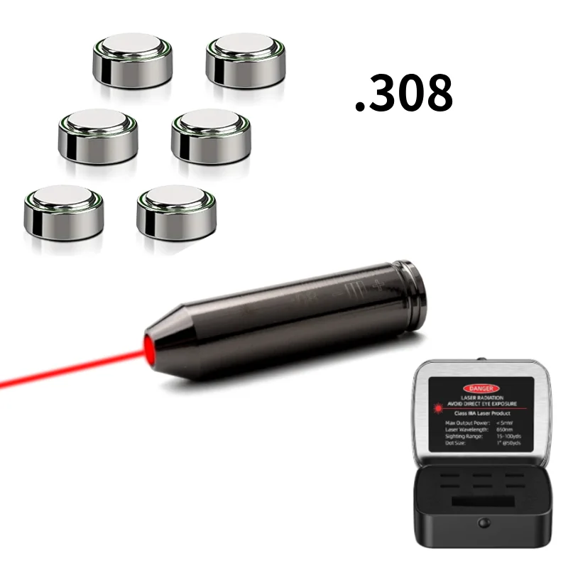 9mm Laser Bore Sight .223/308/45ACP/30-30/30-06/7.62x39 Red Laser Boresighter Collimator