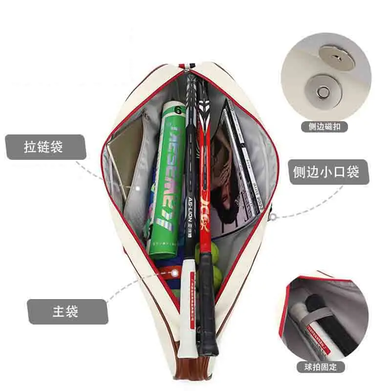 Adults Men Women Tennis Racquet Bag Portable PU Leather Squash Badminton Tennis Racket Bag Large Capacity Tennis Shoulder Bags