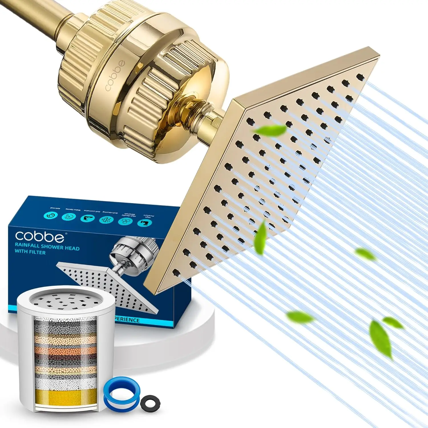 

Комбинированная насадка для душа с фильтром высокого давления и 20-ступенчатым фильтром для жесткой воды — регулируемый дизайн золотого цвета