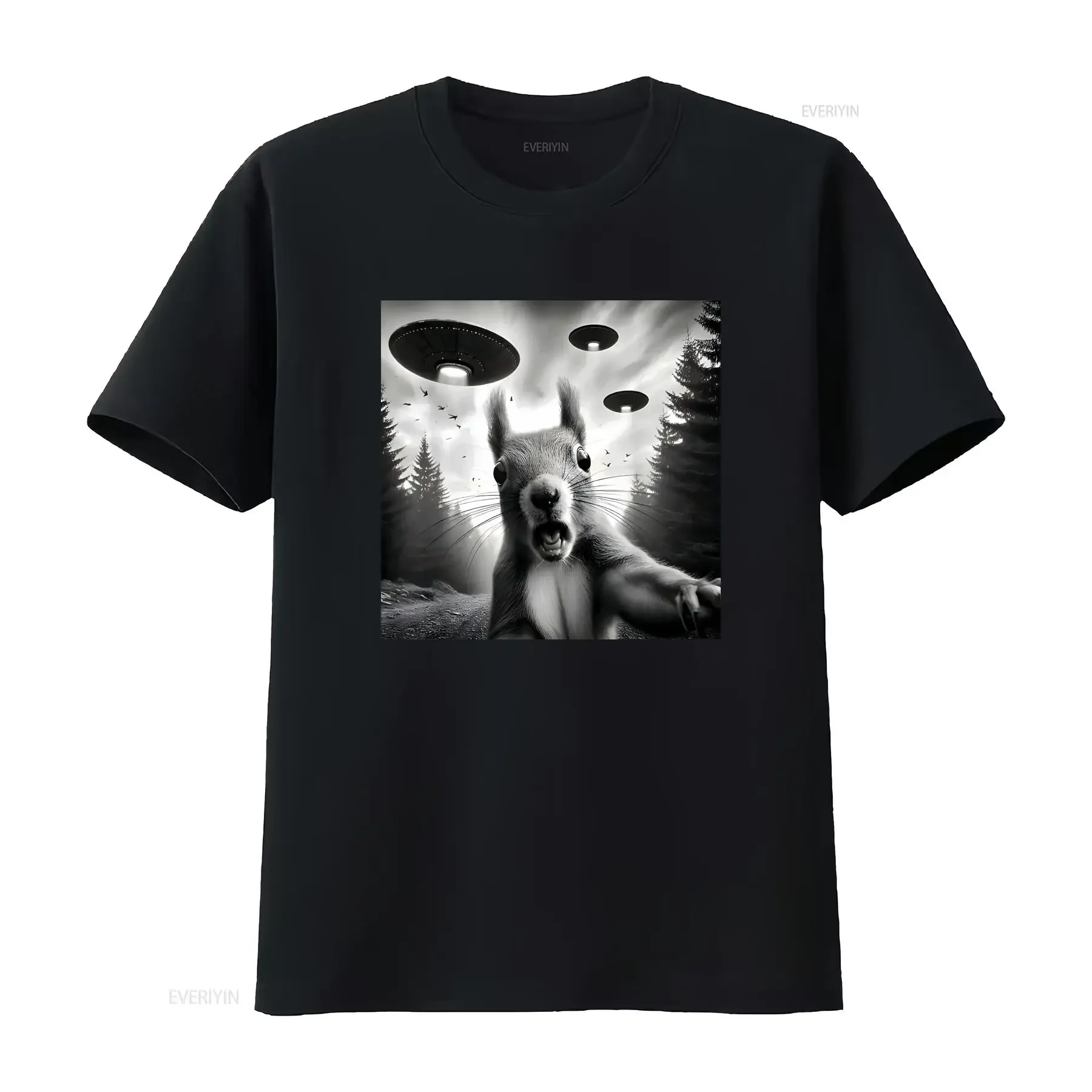 Squirrel Sci Fi Funny Selfie with UFOs Weird Aliens T Shirt vintage Washed graphic streetwear Breathable homme Slightly Stylish