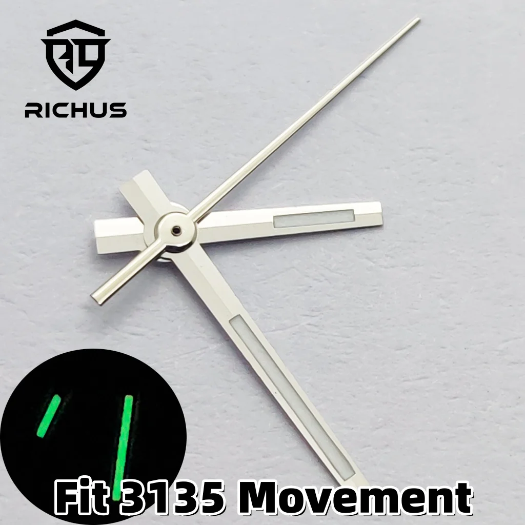 RICHUS 3135 Watch Hands Silver Watch Hands Green Luminous Fit 3135 Movement Watch Accessories
