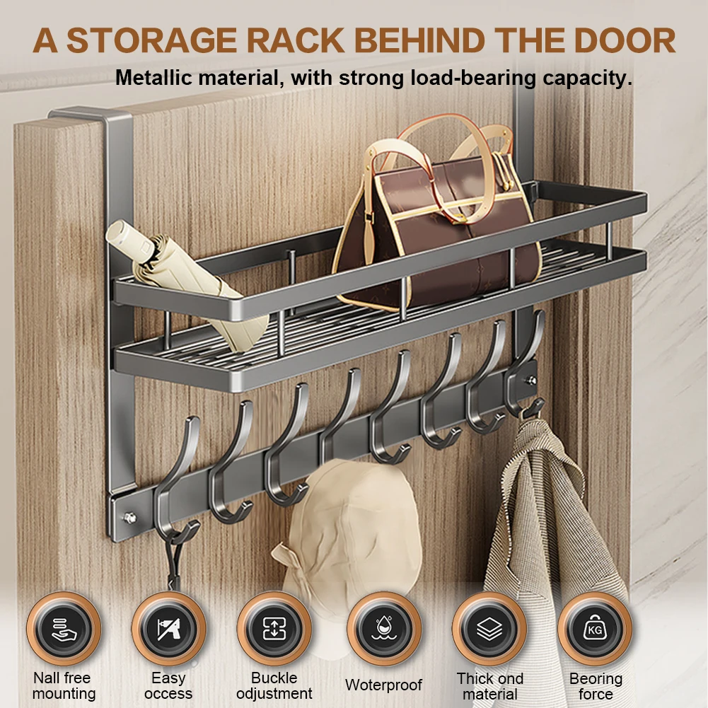 

Storage Hooks Over The Door with 8 Hooks Clothes Coat Hat Towel Hanger Home Organizer Rack Kitchen Accessories Kitchen Holder