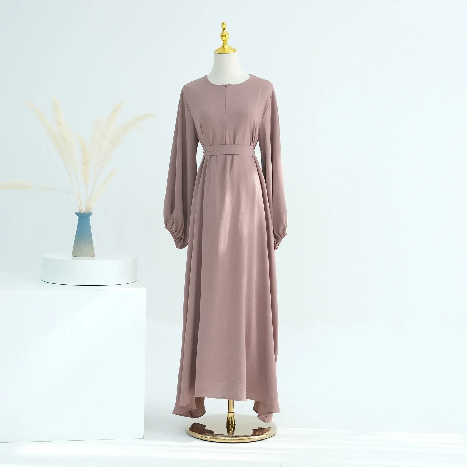 

Plain Abaya Under Dress with Zipper Front Muslim Long Dresses for Women Ramadan Eid Casual Abayas Dubai Turkey Islam Clothing