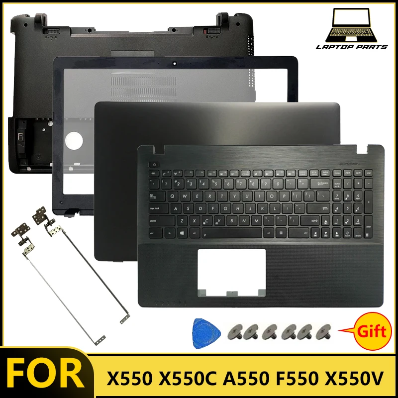 新しい-x550-x550c-a550-f550-x550v-ノートパソコン-lcd-バックカバーフロントベゼルパームレストボトムケース-us-キーボードヒンジ