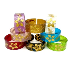 Bohemia Polynesian Pacific Tropical Islanders Plumeria Flower Acrylic Cuff Bangles Bracelet For Women And Girls
