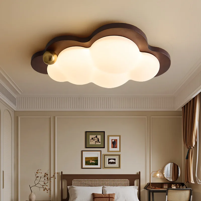 Moden Cloud Shape Wooden Base Ceiling Lights White Acrylic Lampshade Creative Living Room Bedroom Restaurant Office Hanging Lamp