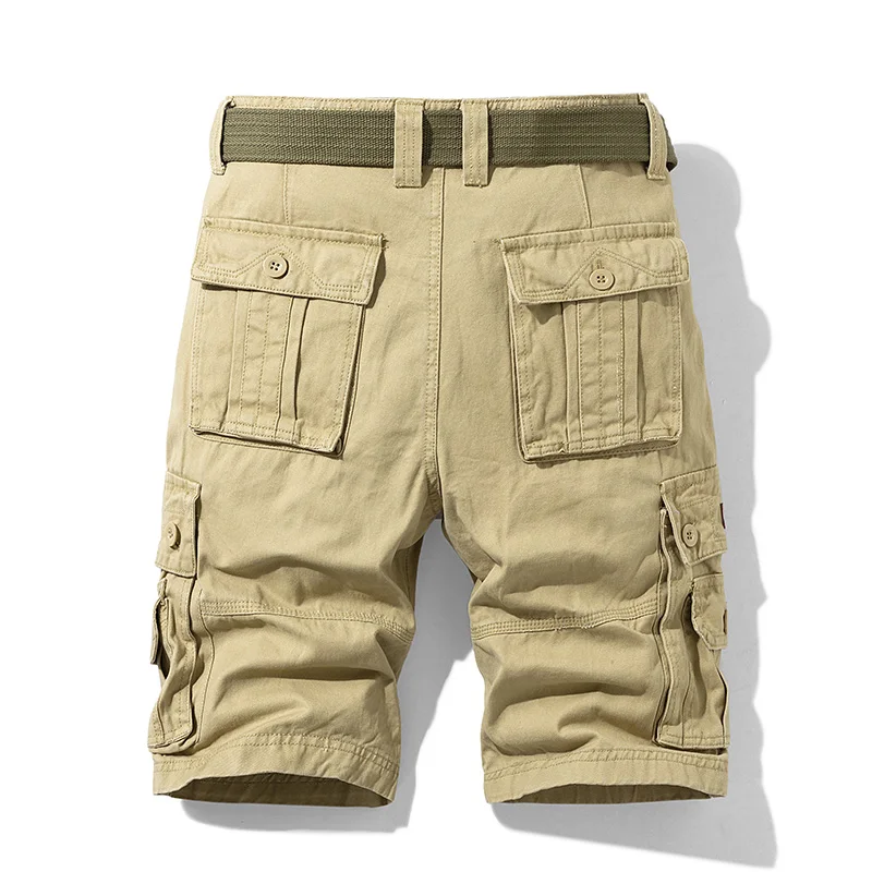 2025 New Summer Mens Multi Pockets Cargo Shorts Men Fashion Solid Cotton Military Short Outdoor Casual Bermuda Beach Shorts Male