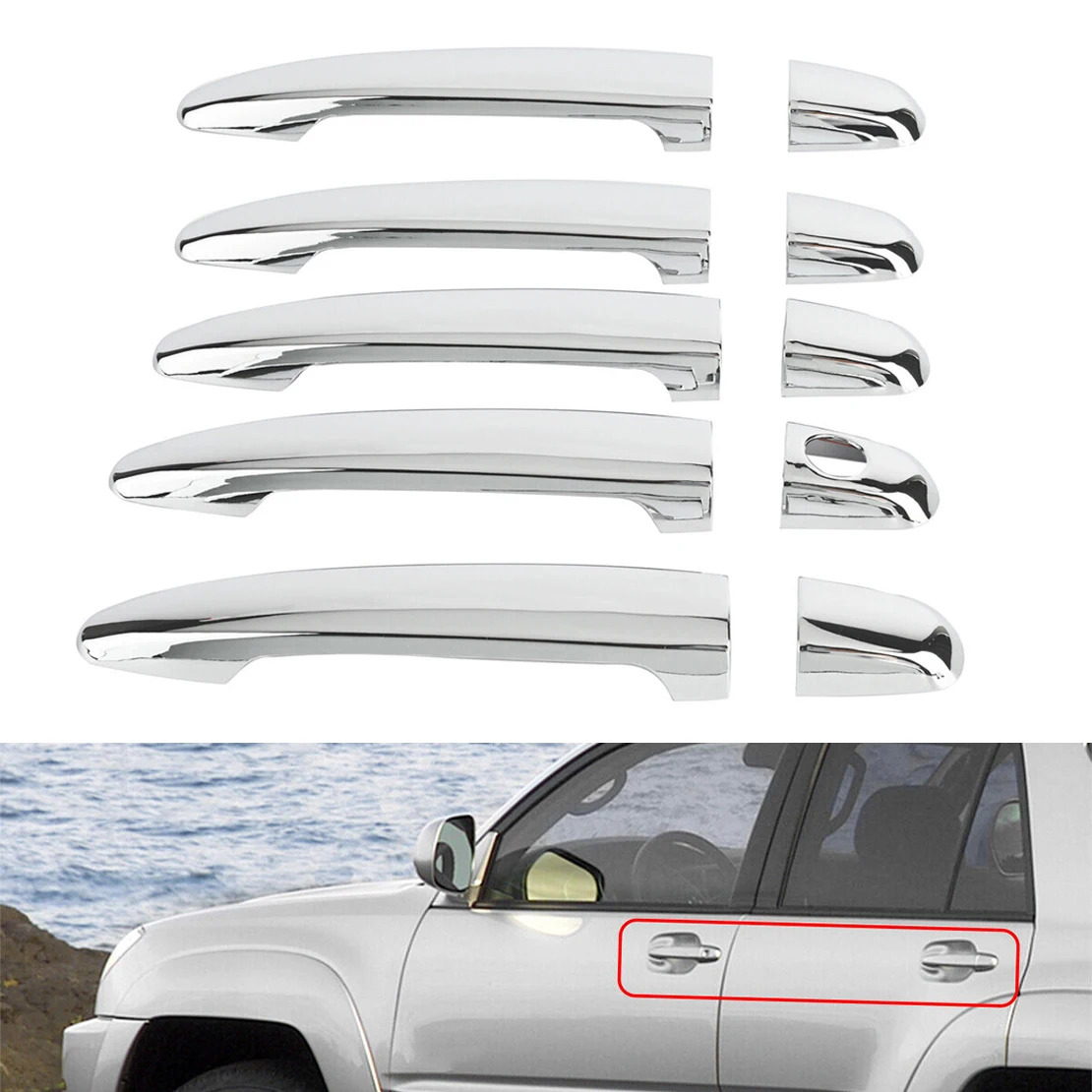 Car Exterior Door Handle Cover Trim Set Fit for Lexus GX470 Toyota Land Cruiser Prado Fj120 2003-2006 2007 2008 2009 Silver ABS