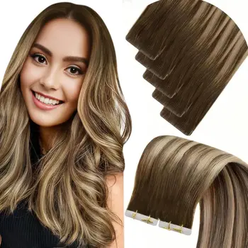 LaaVoo-extensión de cabello con cinta de inyección Invisible, cabello humano Real, virgen brasileña, sin costuras, extensión de cabello inyectado de alta calidad
