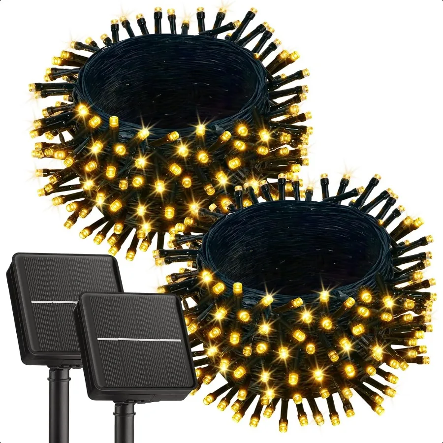 

2 упаковки солнечных гирлянд для наружных солнечных фонарей 92 фута 240 светодиодных солнечных фонарей для улицы водонепроницаемых с 8 режимами солнечных наружных гирлянд для