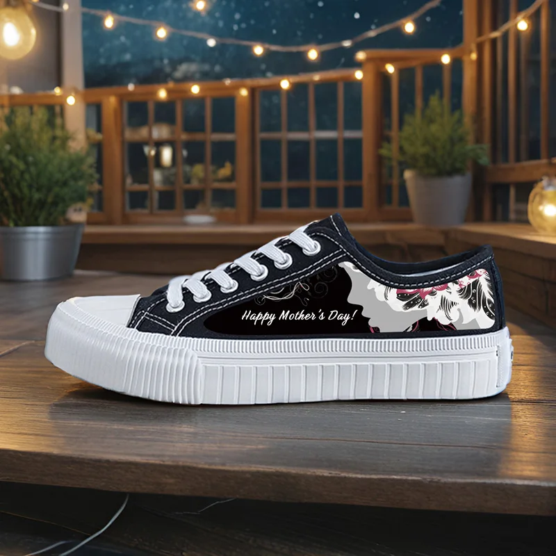 Women's Sports Shoes, Student Sports Enthusiasts, Spring and Summer Women's Canvas Shoes, Happy Mother's Day Round-Toe High-Top Round-Toe Flats-Soled Breathable Vulcanized Shoes, Digital Printing Women's Shoes