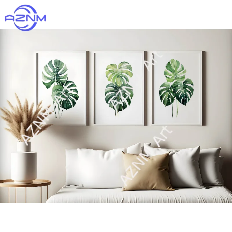 1/3Pcs Monstera Leaf Art Print Set: Tropical Green Wall Decor