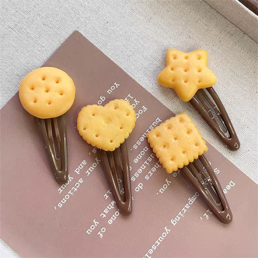 Horquilla BB con galletas horneadas para niña y mujer, Clips laterales para el pelo, accesorios coreanos para el cabello, 4 Uds.