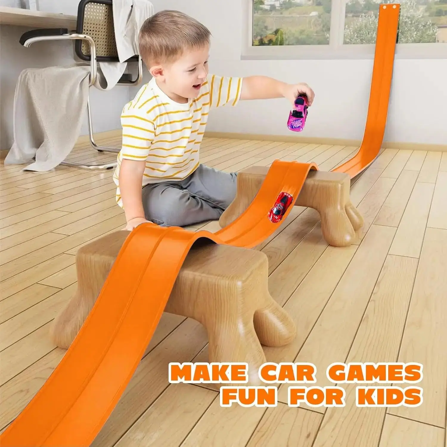 4.5M Flexible Race Track Children Toys DIY Double-track Racing Car Ramp Compatible 1/64th Cars Rolls Up Boy Christmas Gift