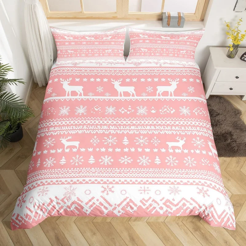 

Pink Christmas duvet cover for children, boys and girls, bedroom bed decoration, snowflake double bed sheet cover, no blanket