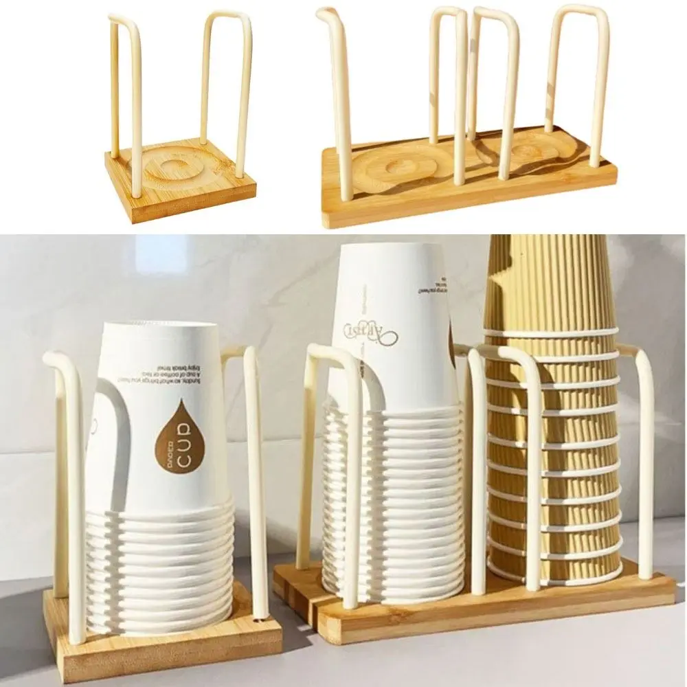 

Nordic Style Disposable Cup Holder Wooden Bottom with Longer Stick Paper Cups Picker Multifunctional Dispenser